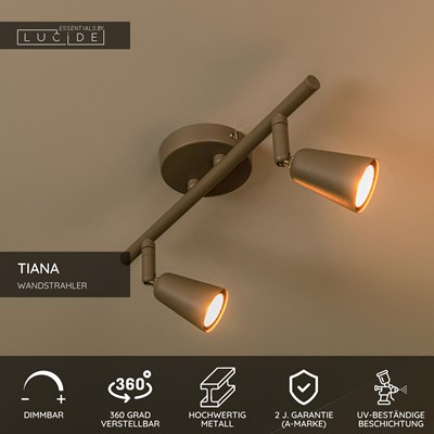 Lucide TIANA - Wandstrahler / Wandleuchte - 2xGU10 - Taupe | Essential